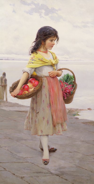 Young Girl Selling Fruits and Vegetables by Eugen von Blaas
